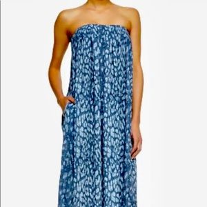 L’AGENCE Maxi Silk Blue Leopard Strapless Dress Size 10
